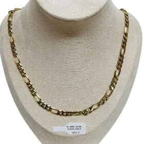 14K Yellow Gold Figaro Chain Necklace 24.8 grams