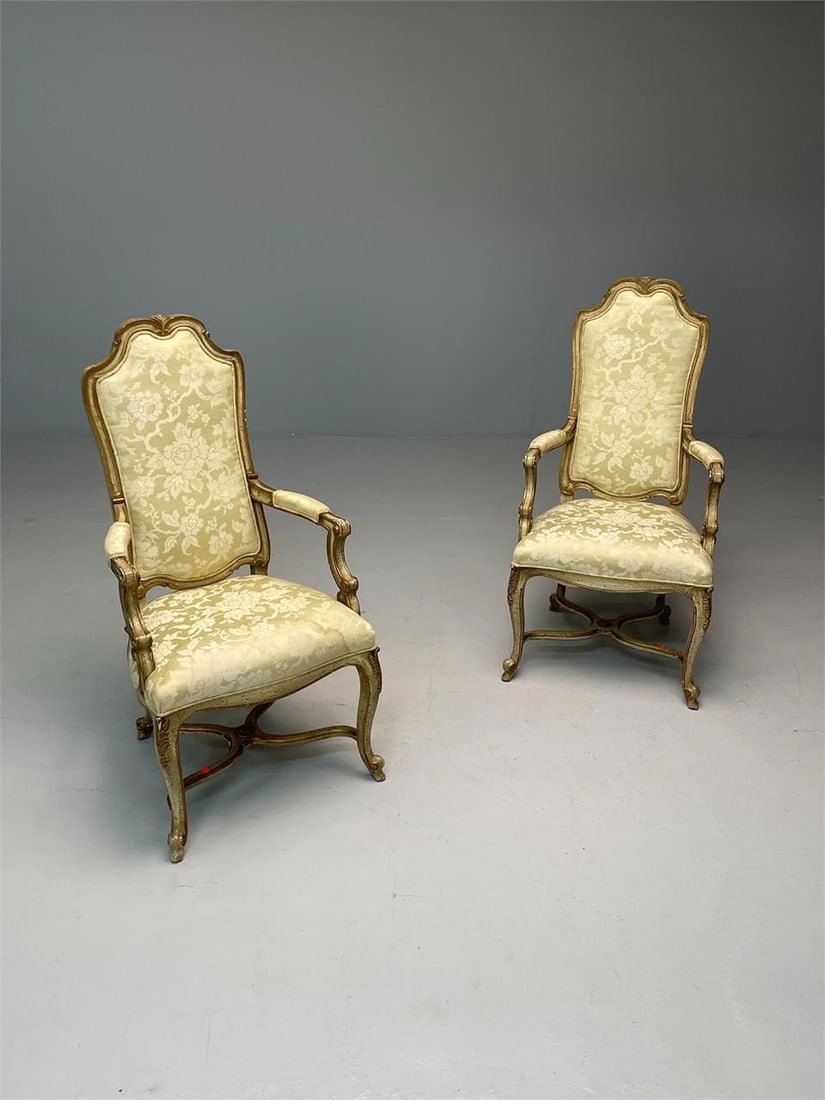 A Pair of Italian Painted Decorated Armchairs: A pair of Italian painted decorated armchairs From a fine Rye NY EstateH45 23W 24D Seat Height 19.5