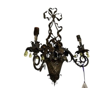 Pair of Tole 2 Arm Sconces with Colored Crystals