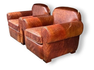 Pair of Cognac Tone Leather Chairs