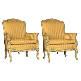 Pair of French Louis XV Style Bergere Chairs