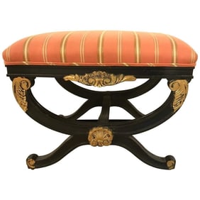 Hollywood Regency X Form Shell Decorated Bench
