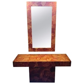 Gold Leaf Motif Decoupage Vanity- Matching Mirror
