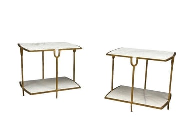 Pair of Gilt Metal Marble Top and Base End Tables