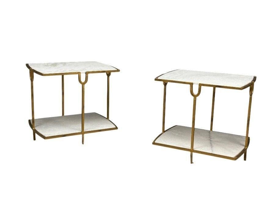 Pair of Gilt Metal Marble Top and Base End Tables (1 of 10)
