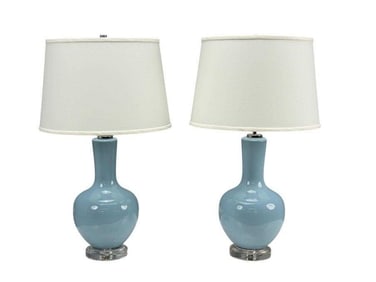 Pair of Baby Blue Table Lamps, Ceremic