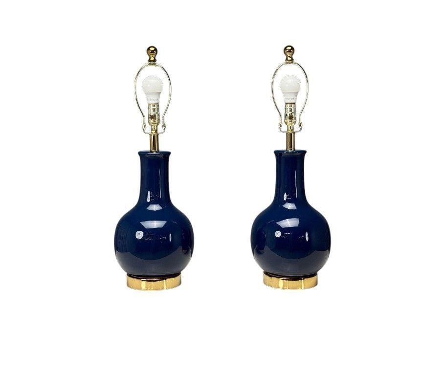 Pair of Table Lamps in Indigo: Pair of Table Lamps in IndigoH 27.5 InchesD 8.5 InchesFixture itself 16 Inches highFrom a Ridgefield CT Estate