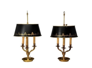 Pair of Lamps with Black Shades