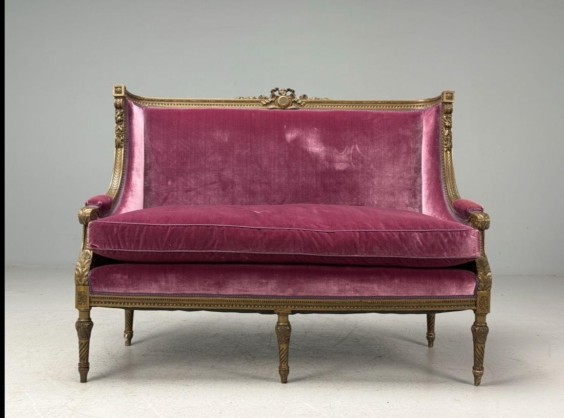 Louis XVI Style Canape, Loveseat: Louis XVI Style Canape, LoveseatFrom a Ridgefield CT EstateH 43.25 inchesW 56 inches D 25 inchesSeat 22 inches