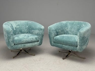 Pair of Teal Swivel Chairs, Mid Century Modern