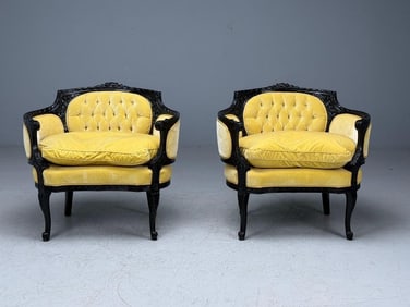 Pair of Louis XVI Black Lacquer Chairs
