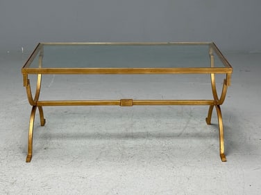 Hollywood Regency Style Coffee Table, Gilt Metal
