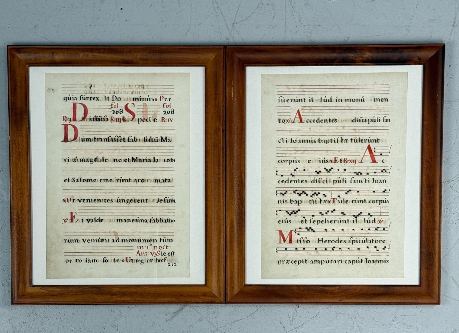 Pair of Prints Featuring Music in Latin: Pair of Prints featuring sheet music with lyrics in Latin23.25 inches x 19.25 inches eachFramedFrom a Ridgefield, CT Estate