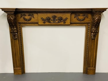 A Louis XVI Style Carved Mantle, Fireplace Surround, Solid Wood Carved.