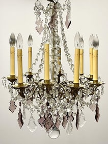 Louis XVI Bronze and Crystal Chandelier, Colored and Clear Crystals, France
