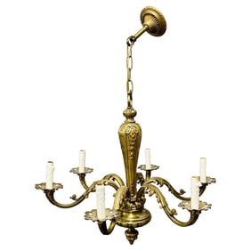 French solid bronze six light chandelier,