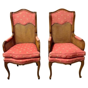 Pair of French Louis XV style cane occasional/armchairs, wingbacks