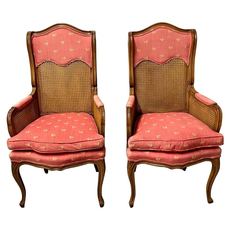 Pair of French Louis XV style cane occasional/armchairs, wingbacks (1 of 8)