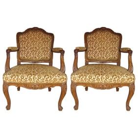 Pair of Rococo Craved Louis XV Style Armchairs