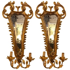.Pair of French, 19th Century Giltwood Mirrored Back Wall Sconces