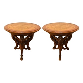 Pair R. J. Horner End Tables, Side or Pedestal Tables, Carved, Inlaid, Rare