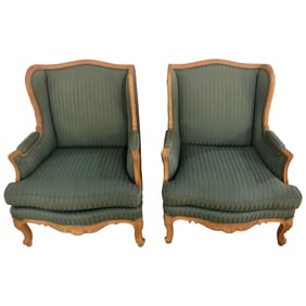 Pair of Louis XV Style High Back Lounge or Wing Chairs