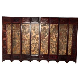 Eight Panel Chinese Coromandel Screen circa 1700-1800 Signed