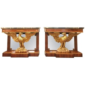 Pair 19th Century Federal Eagle Carved Console Tables,