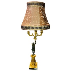 Doré Bronze Candelabra Lamp, Patinated Woman