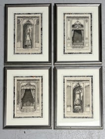 Group of Four Book Engravings, Custom Framed