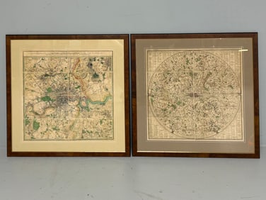 Pair of Maps of London, Fine Tortoise Ebony Framing
