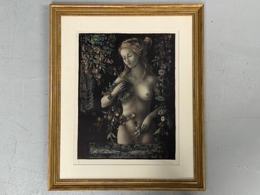 Print of Woman with Flowers by Guy Cambier (1923-2008)