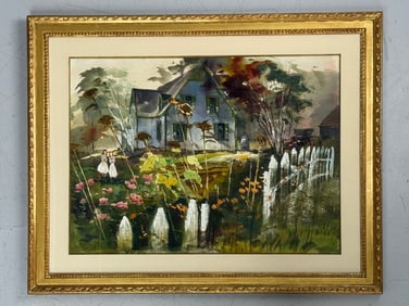 Watercolor of House with Garden by Joseph Purcell