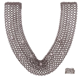 18k White Gold and Diamond Necklace & Ring 74 Gram