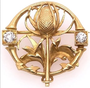 18 Kt Yellow Gold Brooch with Two Diamonds .80ct
