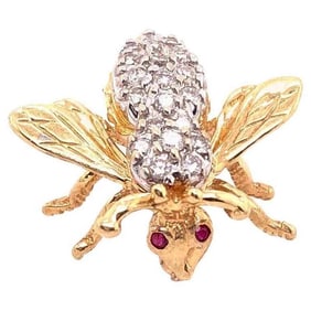 14K Yellow and White Gold Diamond Bee Brooch 4.57g