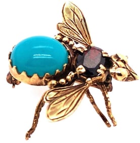 14K Gold Bug Brooch w/ Semi Precious Stones 5.75g