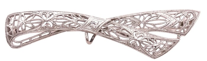 14K White Gold Bow Brooch with Round Diamond 3.41g