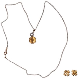 14k Gold Earrings 10Gr & 14K Gold Necklace 3.3Gr