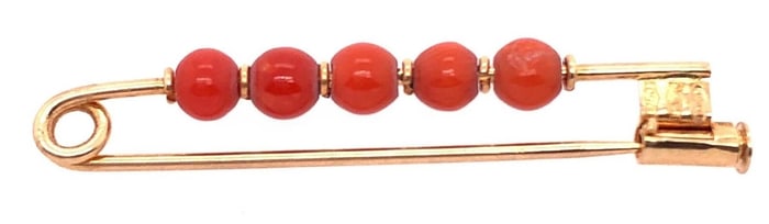 14 Karat Yellow Gold Coral Pin/Brooch 2 g