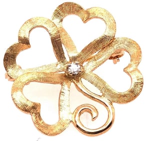 14 KT Yellow Gold Brooch with Round Diamond 2.9g