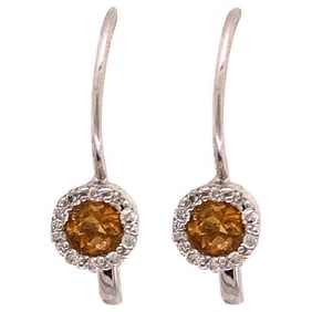 14Kt Gold Yellow Topaz with Diamond Earrings