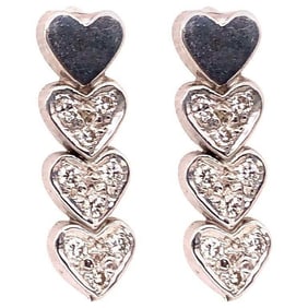 14Kt Gold Heart Earrings with 18 Diamonds