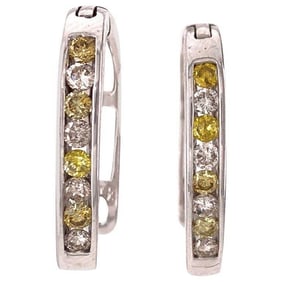 Earrings w/ White and Yellow Diamonds, 4.6 grams