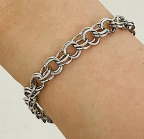 Fancy link Bracelet, 14k White Gold 12g
