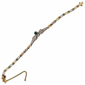 14 Karat Two-Toned Emerald Fancy Link Bracelet 9g
