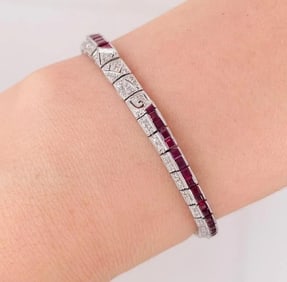 14K White Gold Ruby and Diamond Bracelet 19g