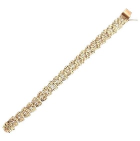 14K Yellow Gold Scroll and Rose Bracelet 17.6g