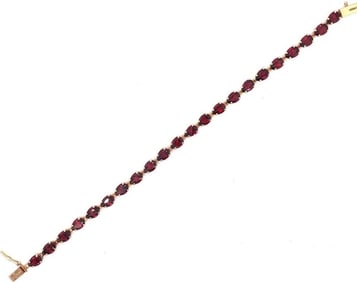 14 Karat Yellow Gold Fancy Link Garnet Bracelet 5g