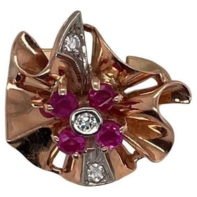 Floral Ring, Pink Sapphire, 14kt, Rose Gold 5.52g